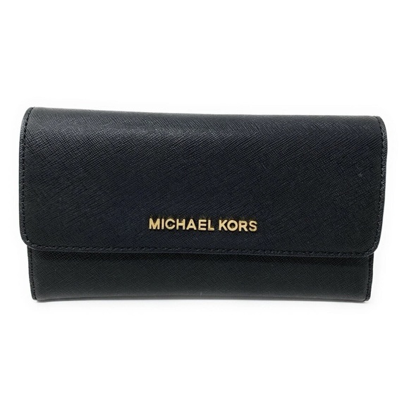 Michael Kors Womens Jet Set Travel Large Trifold Leather Wallet, Black - Picture 2 of 5